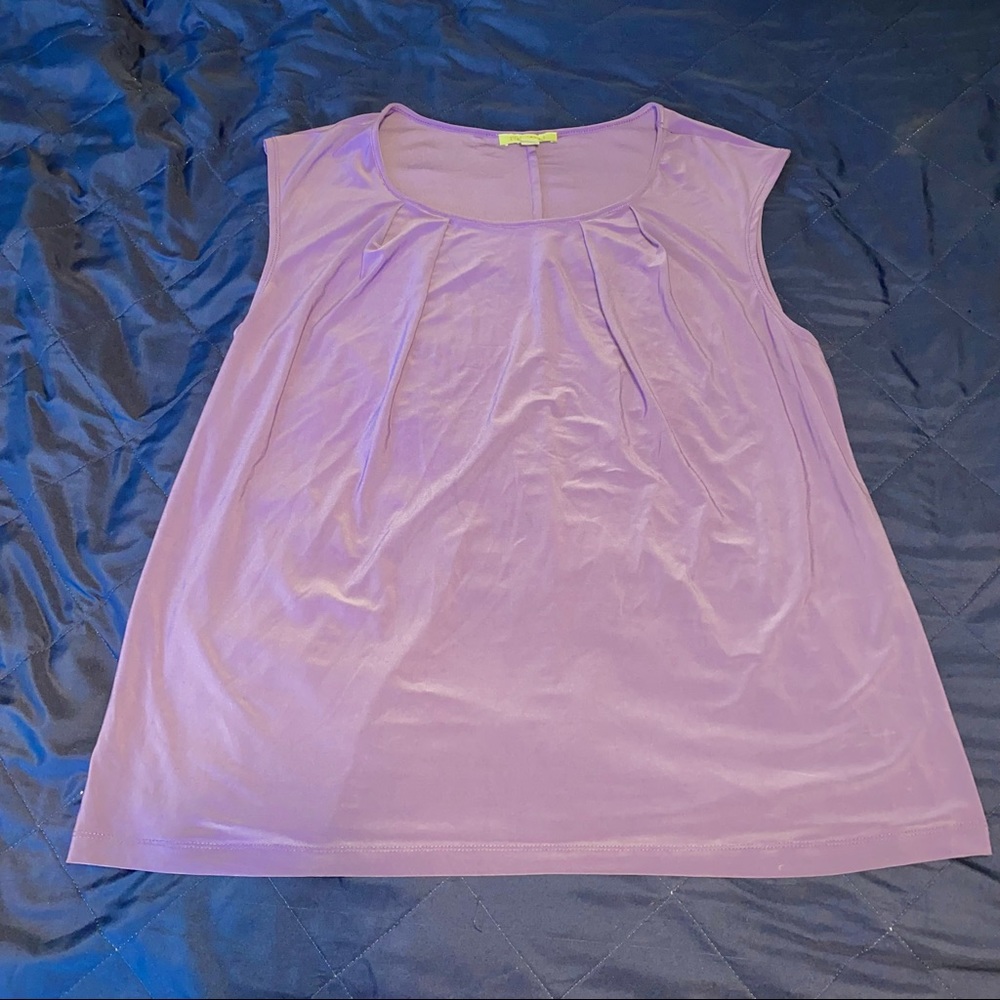 Roz & Ali Purple Sleeveless Pleat Front Blouse, 2X